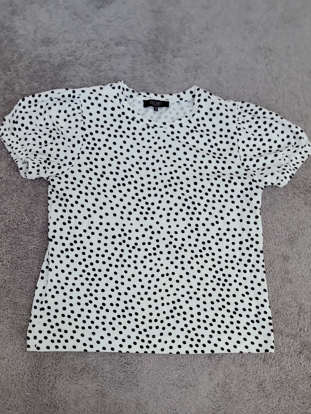 Rachel Roy Polka Dot Short Sleeve Top in White & Black Size Medium